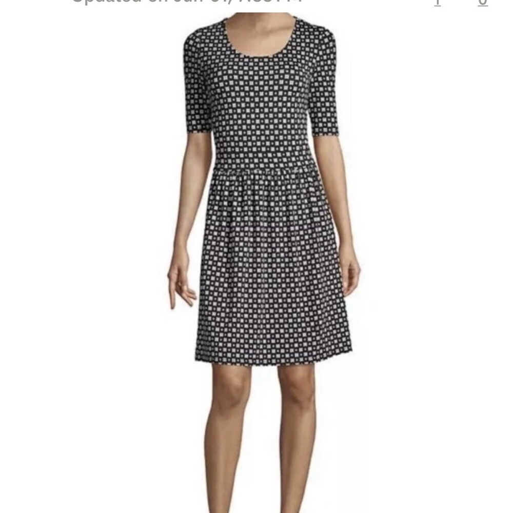 Lands' End Geometric Print Scoop Neck Drop Waist Fit & Flare Dress Medium #A2317
